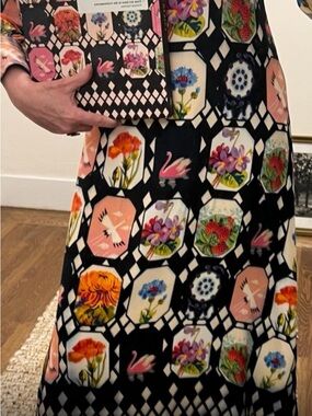 Iconic Botanica Print Dress Featured in Italian Textile Design Size S-M